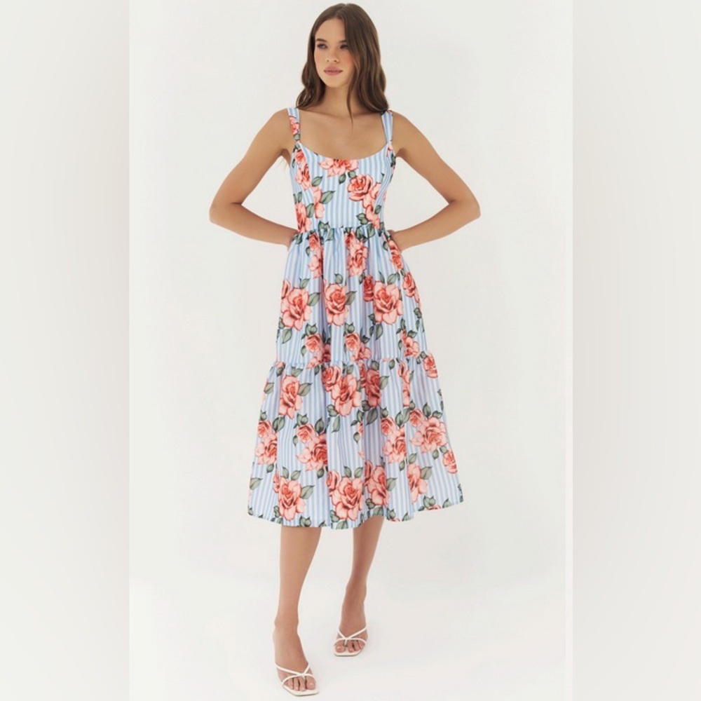NWT Hutch Kalli Dress in Blue Coral Shantung Size Small